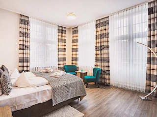 Blick in ein Doppelzimmer „Komfort“ im Boutique Hotel Badehof